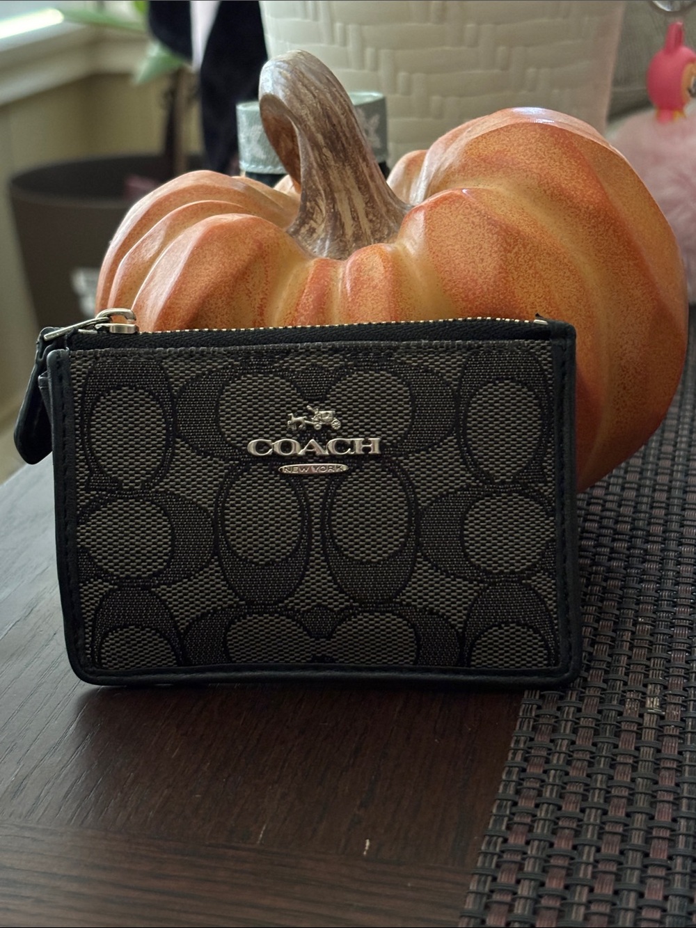 Coach C Leather and Signature C Card Case Wallet with ID Window